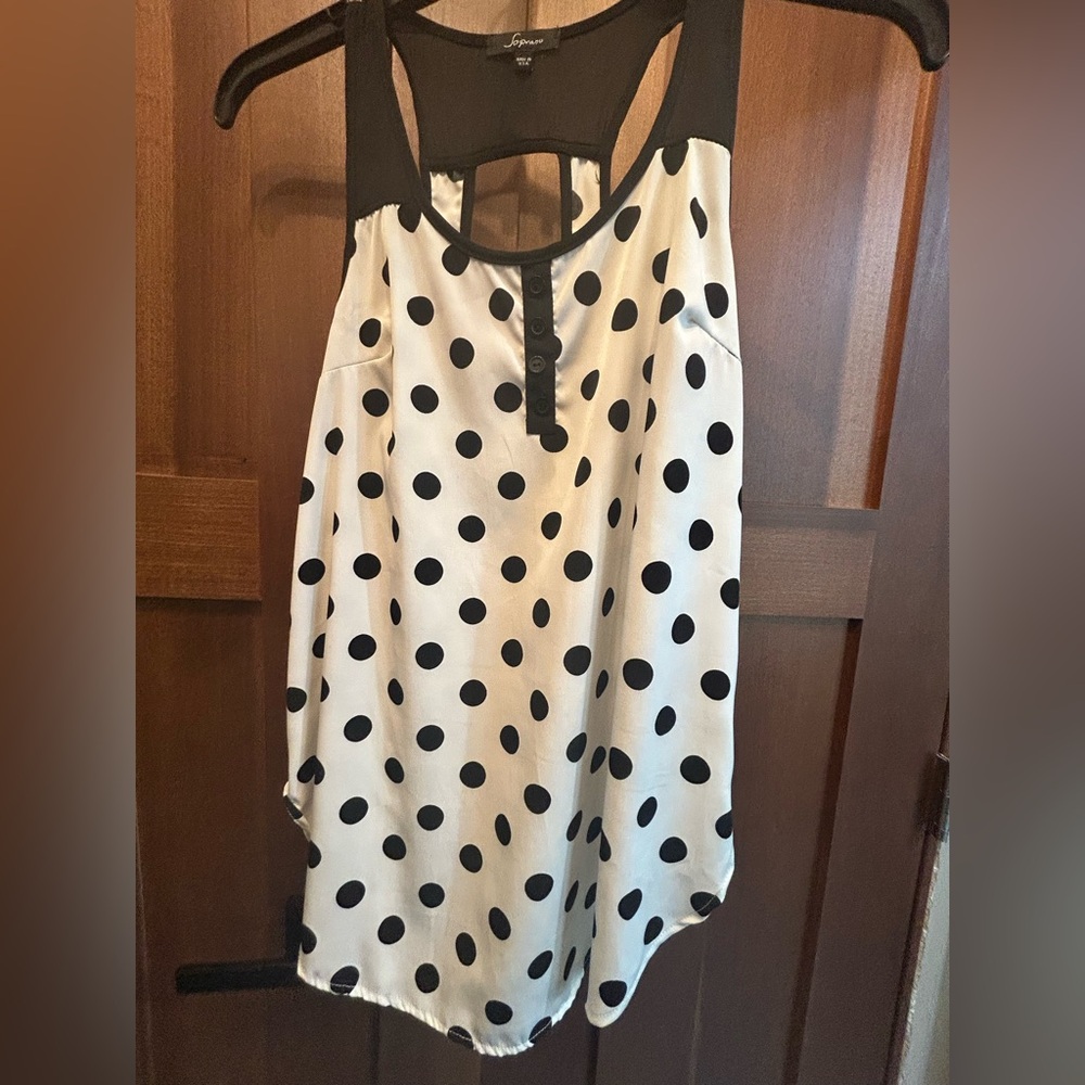 Soprano White Asymmetrical polka dot Tank Top
